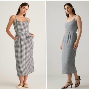 Quince 100% European Linen Scoop Neck Midi Black Gingham Dress Size m